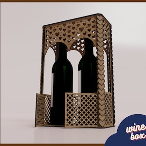 Wine or Champagne box / Box with open Lids / Gift box for wine bottle SVG / Wooden wedding Box For Wine or Champagne  / Heart wedding box