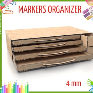 Storage box with drawers organizer SVG | Laser cut files, cnc file | Closet organizer for markers svg | Desk organizer SVG for plywood 4mm