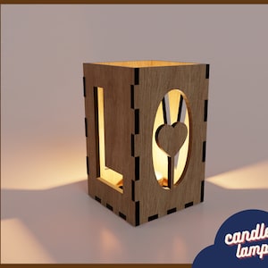Laser Cut Wooden Love Table Lamp SVG | Wooden Table Lamp Pattern | Laser Cut Candle Holder | Lantern DXF Cut Plan | Candle Holder Template