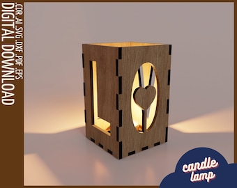 Lampe de table d’amour en bois découpée au laser SVG | Modèle de lampe de table en bois | Bougeoir découpé au laser | Plan de coupe DXF lanterne | Modèle de bougeoir