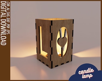 Laser Cut Wooden Love Table Lamp SVG | Wooden Table Lamp Pattern | Laser Cut Candle Holder | Lantern DXF Cut Plan | Candle Holder Template