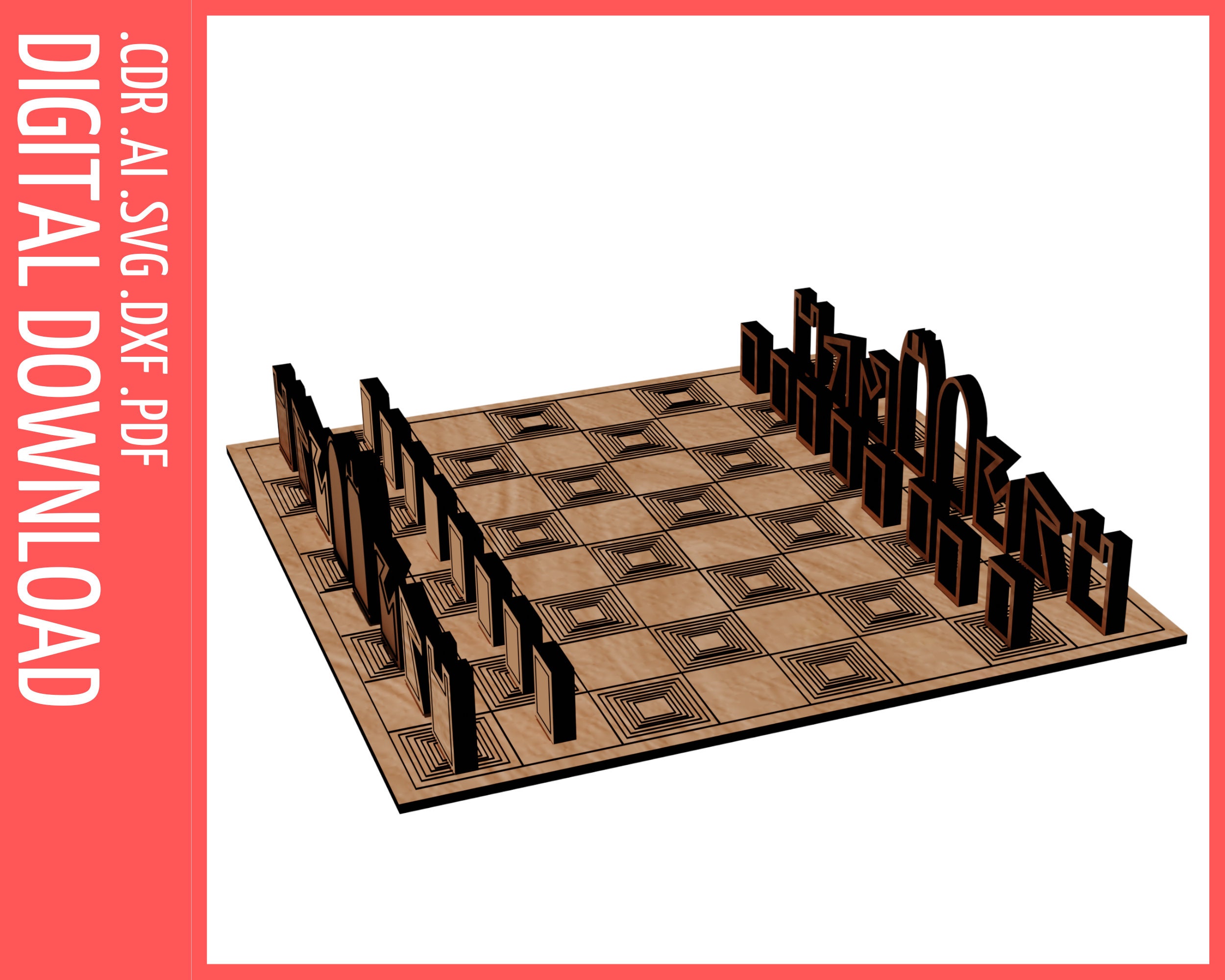 Laser Cut Engraved Chess Set Free Vector cdr Download 