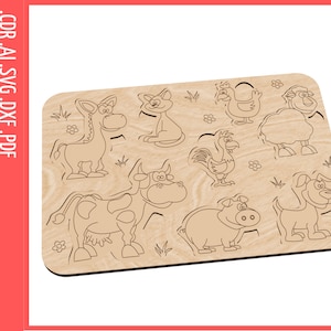 Puzzle Farm Animal Laser SVG / Laser cut files, SVG, CDR / Baby Puzzle cnc file / Glowforge cut files pattern / Montessori Animal puzzle svg