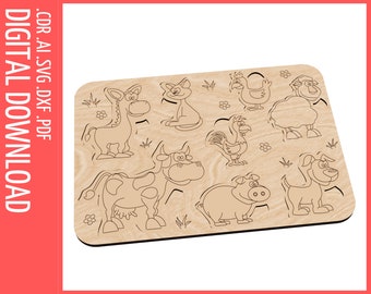 Puzzle Farm Animal Laser SVG / Laser cut files, SVG, CDR / Baby Puzzle cnc file / Glowforge cut files pattern / Montessori Animal puzzle svg