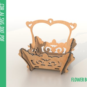 Korb mit Henkel Laser Cut Files / Blumen Korb aus Holz Dxf, Eps, Pdf, SVG, Vektor-Dateien / Dekorativer Korb Glowforge / Konfektschale SVG