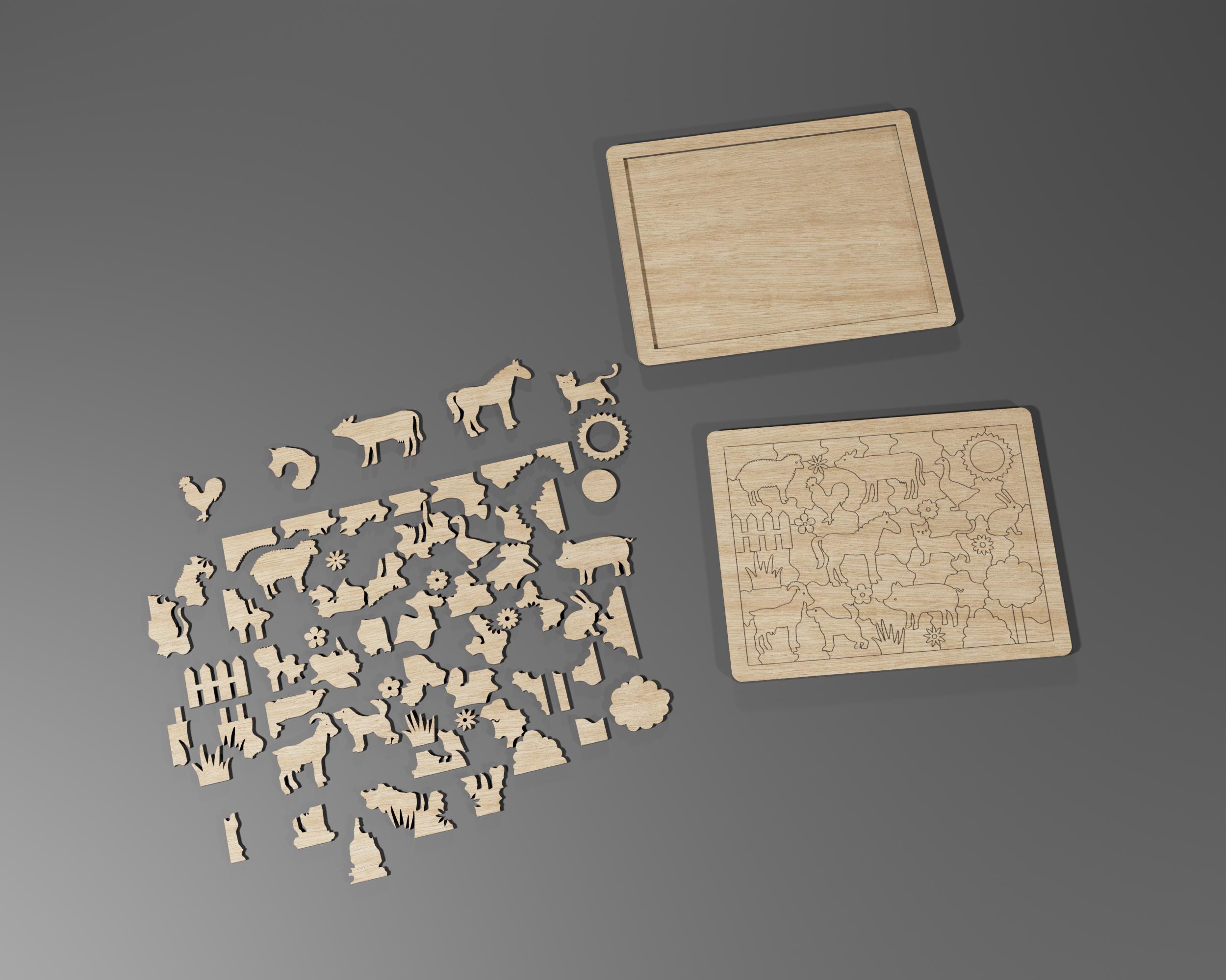 Puzzle Farm Animals Laser SVG / Laser Cut Files, SVG, CDR / Kids Wooden ...