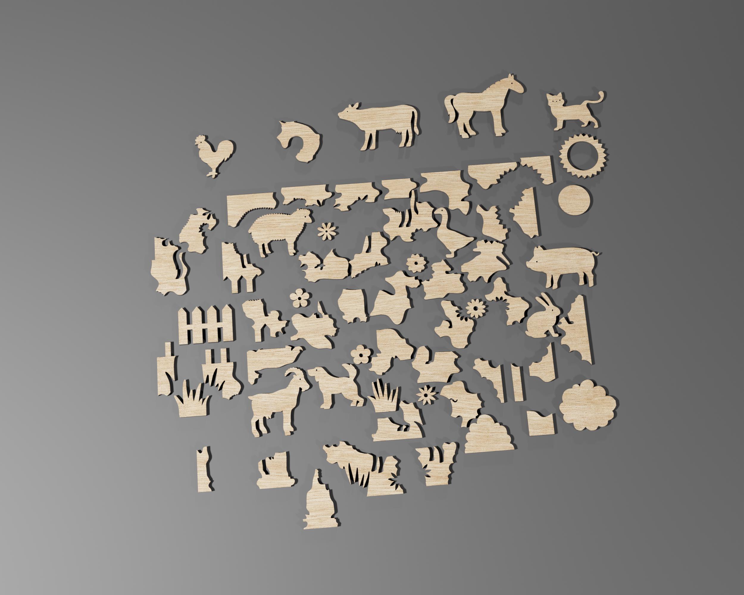 Puzzle Farm Animals Laser SVG / Laser Cut Files, SVG, CDR / Kids Wooden ...