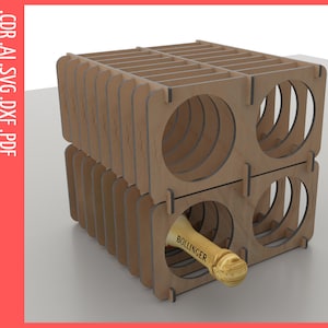 Laser cut files Wine rack / Wine Standing 4 Bottle Storage SVG laser file / Wine Bar Square svg, Glowforge cut files / Wine holder Cnc files