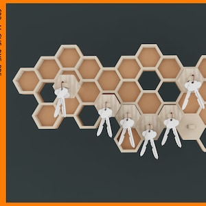 Organizador de llaves de pared con diseño de panal y llaveros extraíbles Archivos cortados con láser / Archivos CNC para organizador de llaves de pared con decoración Cottagecore / Porta llaveros SVG