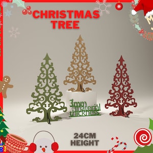 Christmas decoration Christmas tree 9"  Laser cut files, Wooden Christmas tree on stand svg, Christmas tree cnc file, Glowforge Laser cut