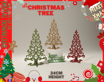 Christmas decoration Christmas tree 9"  Laser cut files, Wooden Christmas tree on stand svg, Christmas tree cnc file, Glowforge Laser cut