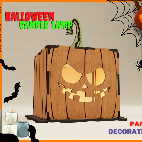Halloween candle holder pumpkin cnc files / Halloween candlestick lamp laser cut files / Halloween decor svg / Glowforge / Laser cut, DXF