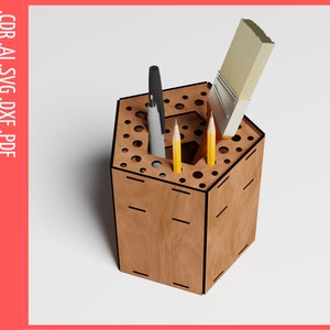 Pencil stand, brush holder SVG / Pen holder Laser Cut Files / Wooden Storage box cnc file / Desk organizer Cnc Vector Files DXF / Glowforge