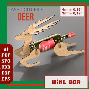 Wijn- en glazenrek hert svg voor housewarmingcadeau / lasergesneden bestanden, Glowforge-bestanden / wijnstandaard cnc-bestanden / SVG-laserbestand, cncgesneden