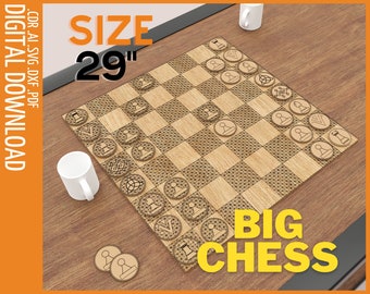 Laser cut files Chess XXL svg, cnc file / Outdoor Table games Chess, wooden Chess dxf file / Chess Board Game cnc cut, Laser cut