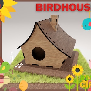 Tiny Birdhouse laser cut files SVG / House for birds Template for glowforge cut DXF / Project for CNC laser cut Birds home pattern
