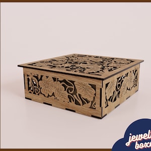 Schmuckschatulle geschnitzte Blumen mit Deckel | Geschenk für sie | cnc-Datei | Schmuck Schrank Veranstalter svg | Hochzeit Box svg | Schreibtisch Organizer SVG