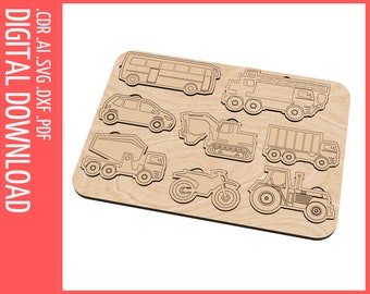 Puzzle for baby Transport Laser cut files, SVG, CDR / Baby wooden Puzzle cnc file / Glowforge files, CNC pattern / Montessori puzzle svg