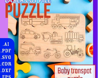 Puzzle for baby Transport Laser cut files, SVG, CDR / Baby wooden Puzzle cnc file / Glowforge files, CNC pattern / Montessori puzzle svg