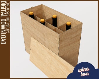 SVG Design for CNC Laser Cutting: Wine Box for 6 Bottles (0.75L each) with Opening Lid - Wooden Wine Bottle Gift Box Template