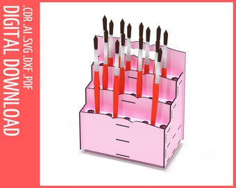 Makeup brush holder Organizer Laser cut files SVG DXF / Box cnc pattern, cnc cut, Glowforge files / Wooden storage organizer SVG / Laser cut