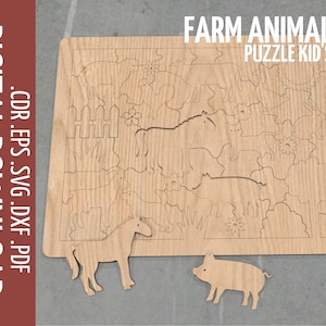 Puzzle Farm Animals Laser SVG / Laser cut files, SVG, CDR / Kids wooden toys for cnc file / Glowforge cut files pattern / Montessori puzzle