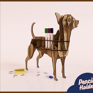 Suporte para lápis Dog SVG | Porta-canetas Laser Cut Files | Presente de madeira para chihuahua / decoração de escritório Porta-canetas Dog - Arquivos Laser Cut para mesa de professor