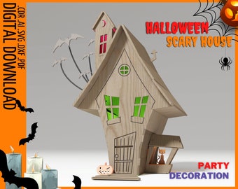 Halloween Scary House Laser cut files / Horrible Halloween House lamp cnc file / Halloween horror decor svg / Glowforge files / DXF laser