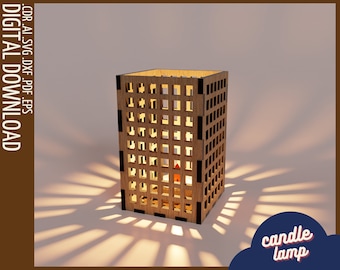 Glowforge Wooden Table Lamp Svg | Modern CNC Template | Laser Cut Candle Holder Pattern | Lantern DXF Cut Plan | Candle Holder DIY