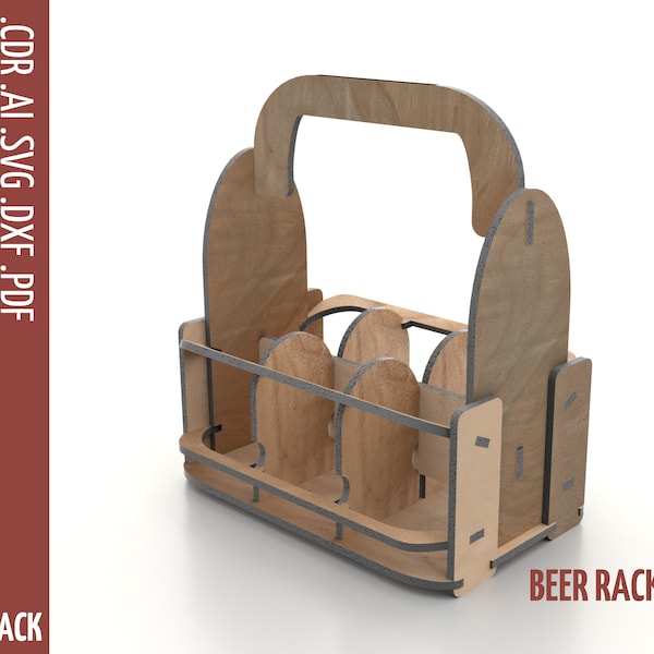 Beer rack Laser cut SVG Files / Wooden 6 Pack Beer caddy Glowforge Laser cut / Bottle Crate CNC Cutting / Beer Box Holder SVG Vector