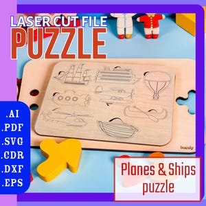Puzzle Flugzeuge und Schiffe SVG für Baby / Puzzle Transport Lasercut Dateien / Baby Spielzeug Cnc-Datei / Glowforge Dateien / Montessori Puzzle svg
