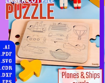 Puzzle Planes and Ships for baby SVG / Puzzle Transport Laser cut files / Baby boy toy cnc file / Glowforge files / Montessori puzzle svg