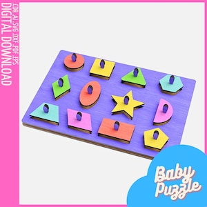 Educational Montessori Puzzles | Laser Cut File for Kids | 12 Montessori Geometric Figures | Toddler Puzzle SVG