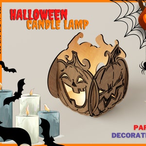 ハロウィンキャンドルスティックランプレーザーカットファイル / ハロウィンキャンドルホルダーCNCファイル / ハロウィンデコレーションSVG / Glowforgeファイル / レーザーカット、DXF