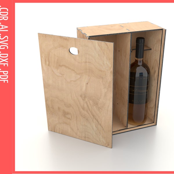 Caja de vino Archivos cortados por láser / Caja de vino con tapa deslizante SVG / Caja de regalo para botella de vino SVG / Patrón CNC, corte cnc, corte láser / Archivos Glowforge