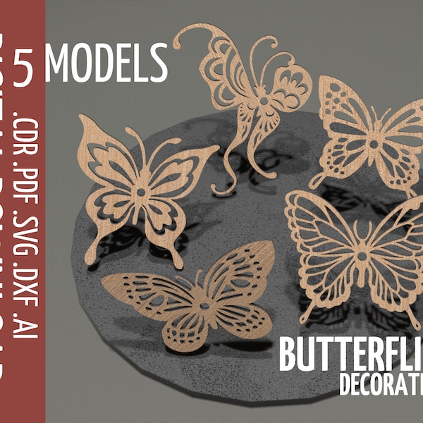 Butterfly svg Laser cut files / Perfect for Glowforge / Cnc files for wood / SVG laser file / Digital File Butterflies for DIY Craft, decor