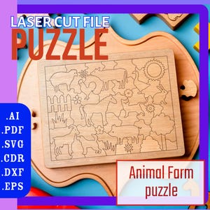 Puzzle Farm Animals Laser SVG / File tagliati al laser, SVG, CDR / Giocattoli in legno per bambini per file cnc / Modello file tagliati Glowforge / Puzzle Montessori