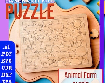 Puzzle Farm Animals Laser SVG / Laser cut files, SVG, CDR / Kids wooden toys for cnc file / Glowforge cut files pattern / Montessori puzzle