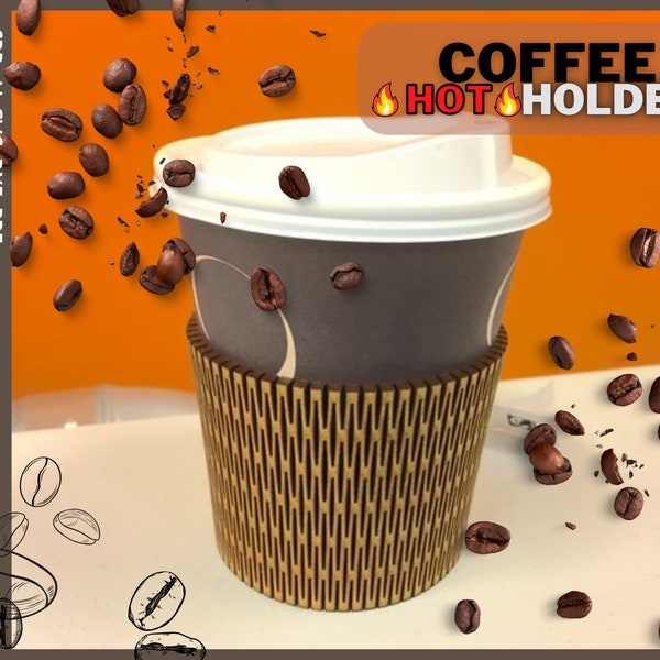 Hot Cup Holder Laser cut file, PDF Wooden Cup Holder, Coffee tumbler holder cnc file, Tea Cup Sleeve Laser cut, Digital file for laser