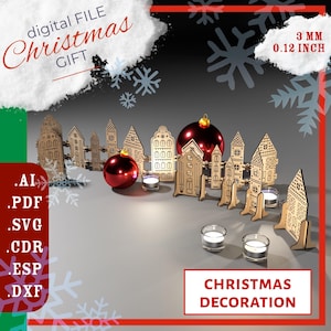 Märchen-Haus-Set SVG | Weihnachtsdorf Dekor | Laser Cut Dateien/Teelichthalter | Märchenhaus-Set | Falten & Standalone