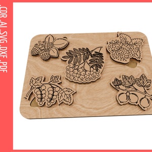 Puzzle educativo per bambini Berries File tagliati al laser, SVG, CDR / Baby wooden Puzzle file cnc / Glowforge files / Montessori toy svg