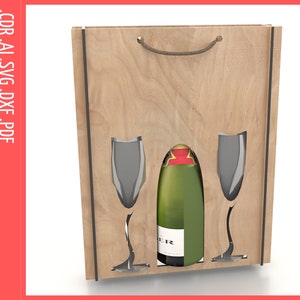 Caja de regalo de champán svg / Bolsa de regalo para vino y copas Archivos cortados con láser Madera de 4 mm de espesor / Patrón CNC, corte cnc, corte láser / Archivos SVG