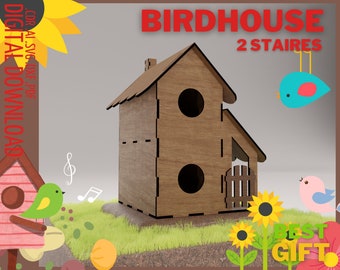 DIY Birdhouse Laser Cut Files - SVG & DXF Templates / Laser Cut Birdhouse Project / Modern Birdhouse Laser Cut Pattern / Easy-to-Assemble