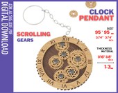 Steampunk Clock pendant gears Laser cut files, cnc files for wood, acrylic / Glowforge files / Laser cut jewelry cnc vector, SVG file