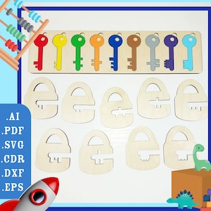Puzzle für Baby-Schlüssel und Schlösser Laser cut Dateien / Baby Holzpuzzle CNC-Datei / Glowforge-Dateien, CNC-Muster / Montessori Puzzle svg