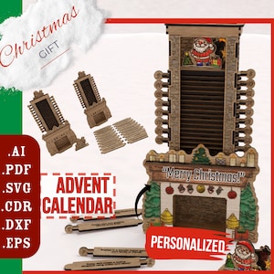 Contagem regressiva para o feriado Lareira SVG - Perfeito para Glowforge / Design de calendário do advento cortado a laser - Lareira festiva SVG