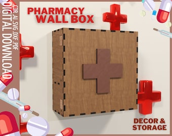 Pharmacy box for wall laser cut files / Storage box organiser SVG / Medicine box cnc file / First aid box svg / dxf vector, cnc laser cut