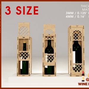 Wine box Laser cut files / Wine box with Sliding Lid / Gift box for wine bottle SVG / Wooden Box For Wine CNC file / Gift box for wine 3-4mm