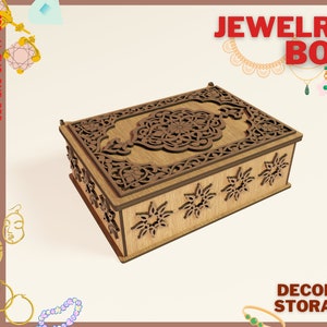 Schmuckschatulle mit Öffnungsdeckel Laser geschnitten Dateien, Aufbewahrungsbox Cnc Datei / Schmuckschatulle Organizer SVG / Schmuckhalter Schreibtisch Organizer SVG