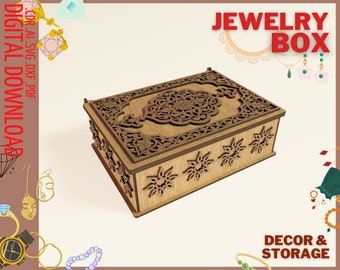 Jewelry box with opening lid Laser cut files, Storage box cnc file / Jewelry casket organiser svg / Jewelry holder Desk organiser SVG